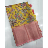 Multicolor cotton silk floral printed saree with unstitched blouse (5.5mtr), close-up shows intricate design details
