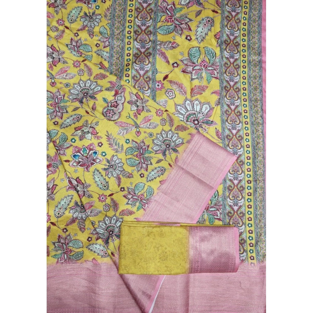 Multicolor cotton silk floral printed saree with unstitched blouse, vibrant Indian women's attire for traditional events