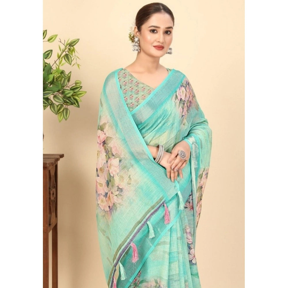 Multicolor cotton silk floral printed saree with unstitched blouse (5.5Mtr), vibrant traditional Indian attire on mannequin