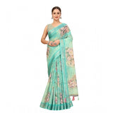 Multicolor cotton silk floral printed saree with unstitched blouse (5.5mtr), women's ethnic wear on hanger