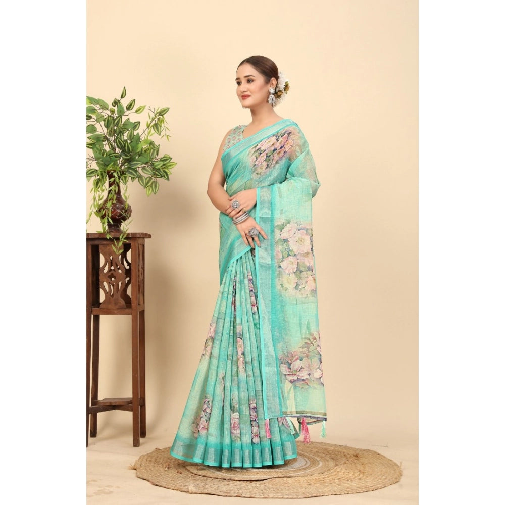 Multicolor cotton silk floral printed saree with unstitched blouse (5.5Mtr), vibrant floral design on display