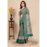 Multicolor printed cotton silk saree with unstitched blouse, 5.5Mtr length