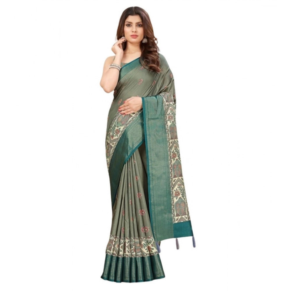 Multicolor cotton silk printed saree with unstitched blouse, vibrant Indian traditional wear on mannequin