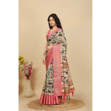 Black cotton silk floral printed saree with unstitched blouse, luxurious ethnic wear for women