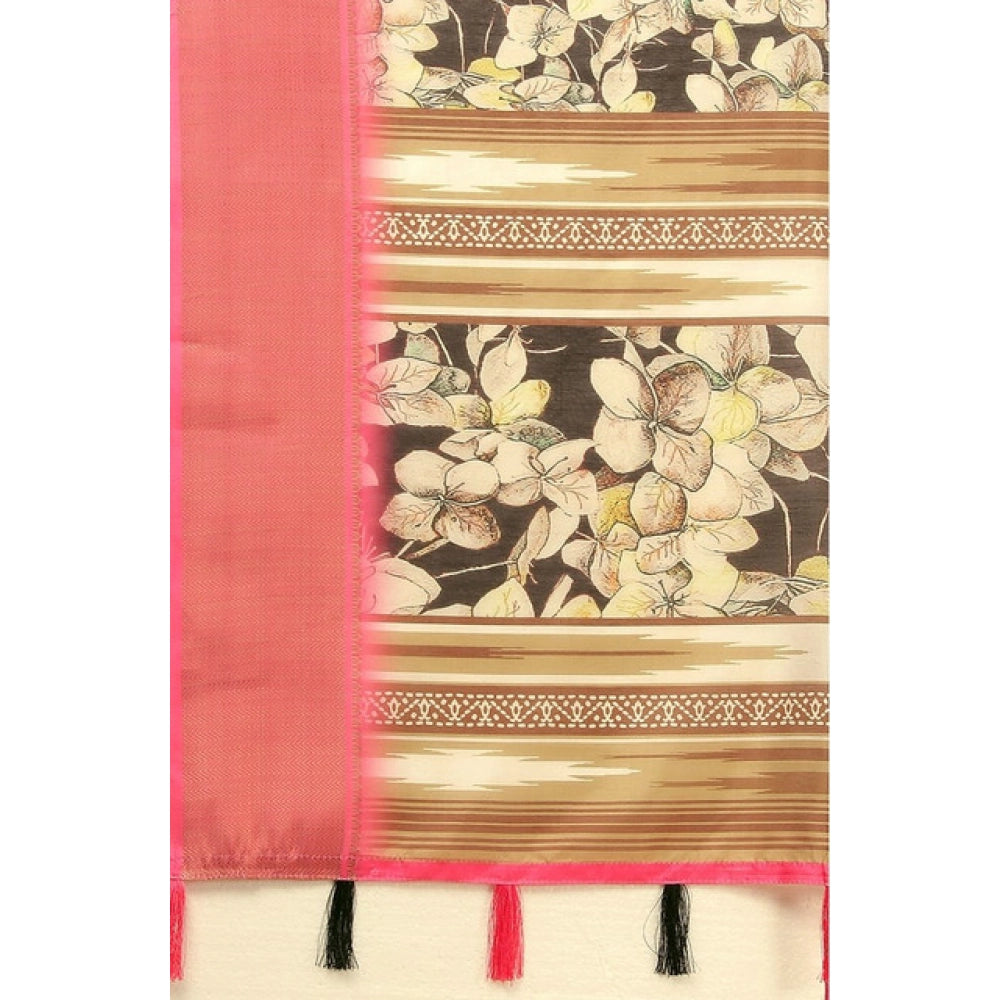 Black cotton silk floral printed saree with unstitched blouse (5.5mtr), high-quality traditional Indian women's wear