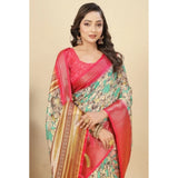 Multicolor floral printed cotton silk saree with unstitched blouse (5.5Mtr), traditional Indian women's wear on mannequin