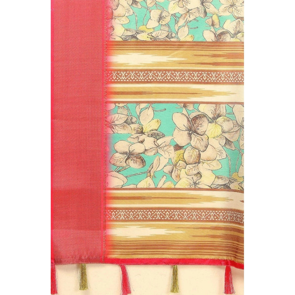 Multicolor cotton silk floral printed saree with unstitched blouse, vibrant floral pattern on 5.5m length