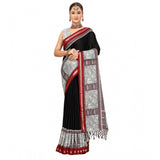 Black cotton silk printed saree with unstitched blouse (5.5mtr) - vibrant floral pattern on luxurious fabric