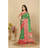 Green cotton silk printed saree with unstitched blouse, vibrant design for women's traditional Indian wear