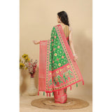 Green cotton silk printed saree with unstitched blouse (5.5mtr) - vibrant floral design on traditional Indian fabric
