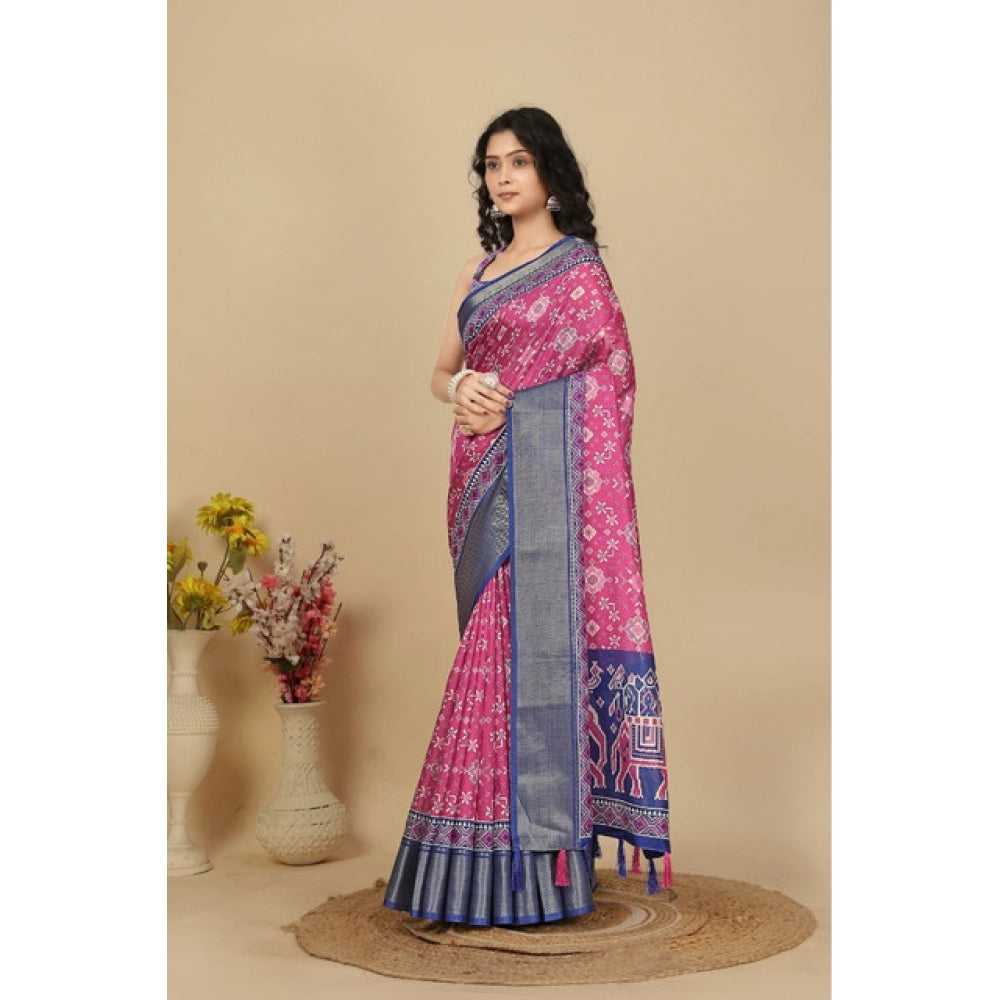 Pink cotton silk printed saree with unstitched blouse (5.5Mtr), exquisite Indian women's wear on display