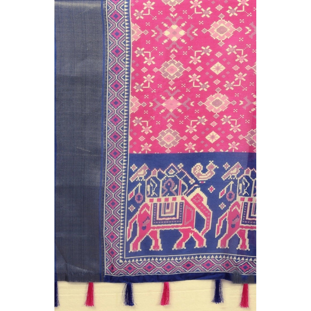 Pink cotton silk printed saree with unstitched blouse (5.5mtr) - elegant Indian women's fashion