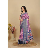 Women's Cotton Silk Printed Saree With Unstitched Blouse 5.5Mtr (Wine)
