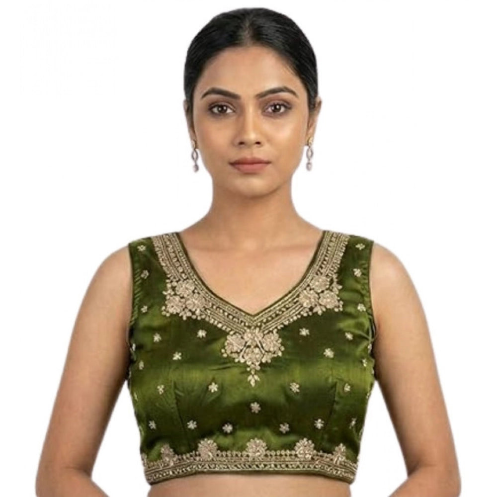Mahendi silk embroidered V-neck sleeveless padded blouse for women