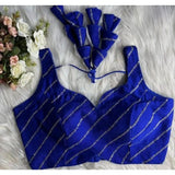 Blue silk embellished sweetheart neck, sleeveless padded blouse for women