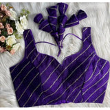 Purple silk embellished sweetheart neck sleeveless padded blouse for women