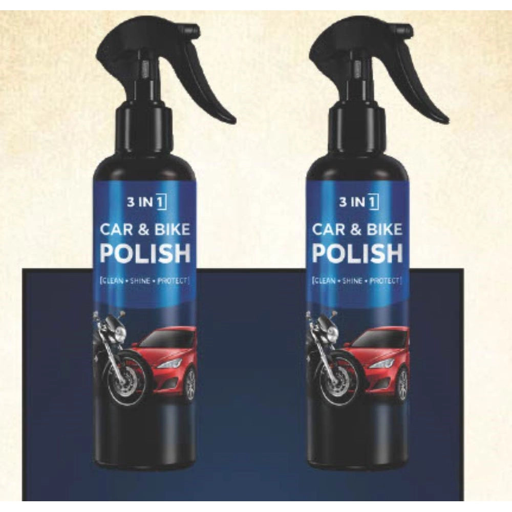 3-in-1 Car & Bike Polish Spray Bottles (2 pack), fresh fruit scent, 100ML each - shines and protects surfaces for a year