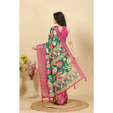 Green cotton silk floral printed saree with unstitched blouse (5.5Mtr)