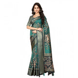 Teal cotton silk printed saree with unstitched blouse (5.5Mtr) - vibrant ethnic wear for women