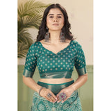 Teal cotton silk floral printed saree with unstitched blouse (5.5mtr), women's traditional Indian fashion wear
