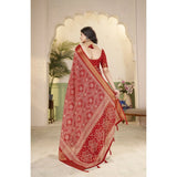 Red cotton silk floral printed saree with unstitched blouse, intricate floral design on 5.5mtr fabric