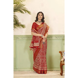 Red cotton silk floral printed saree with unstitched blouse (5.5Mtr), traditional Indian wear