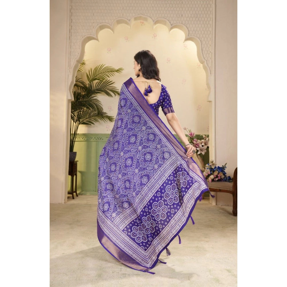 Royal Blue cotton silk floral printed saree with unstitched blouse (5.5Mtr)