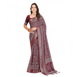 Maroon cotton silk floral printed saree with unstitched blouse, vibrant floral pattern on 5.5Mtr fabric