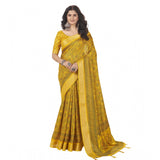 Yellow cotton silk floral printed saree with unstitched blouse (5.5Mtr)