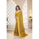 Yellow cotton silk floral printed saree with unstitched blouse (5.5Mtr) - vibrant, elegant, traditional Indian attire for women