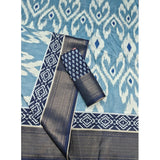 Blue cotton silk printed saree with unstitched blouse (5.5Mtr) - vibrant Indian traditional wear for women