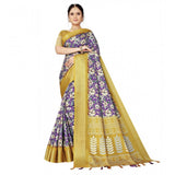 Purple cotton silk floral printed saree with unstitched blouse (5.5Mtr), traditional Indian wear for women