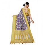 Purple cotton silk floral printed saree with unstitched blouse (5.5Mtr), vibrant floral design for traditional Indian wear