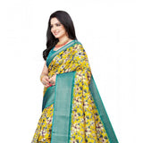 Yellow cotton silk floral printed saree with unstitched blouse, vibrant and elegant for traditional Indian wear