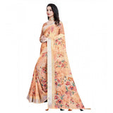 Peach cotton silk floral printed saree with unstitched blouse (5.5Mtr), vibrant floral design on traditional Indian attire