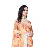 Peach cotton silk floral printed saree with unstitched blouse (5.5mtr) - vibrant floral design for traditional Indian wear