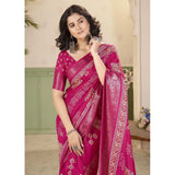 Pink cotton silk printed saree with unstitched blouse (5.5mtr)