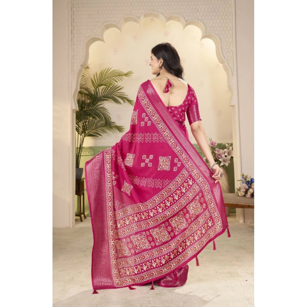 Cotton silk printed saree with unstitched blouse (pink), versatile Indian fashion for women