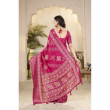 Cotton silk printed saree with unstitched blouse (pink), versatile Indian fashion for women