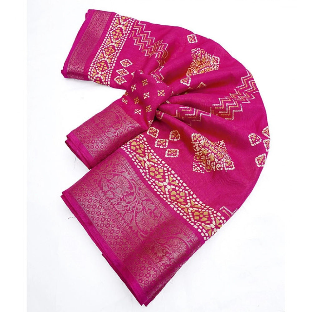 Pink cotton silk printed saree with unstitched blouse (5.5Mtr), detailed, stylish Indian women's traditional wear