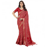 Red cotton silk printed saree with unstitched blouse (5.5mtr)