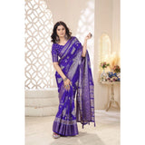 Royal Blue cotton silk printed saree with unstitched blouse, vibrant design on 5.5mtr length