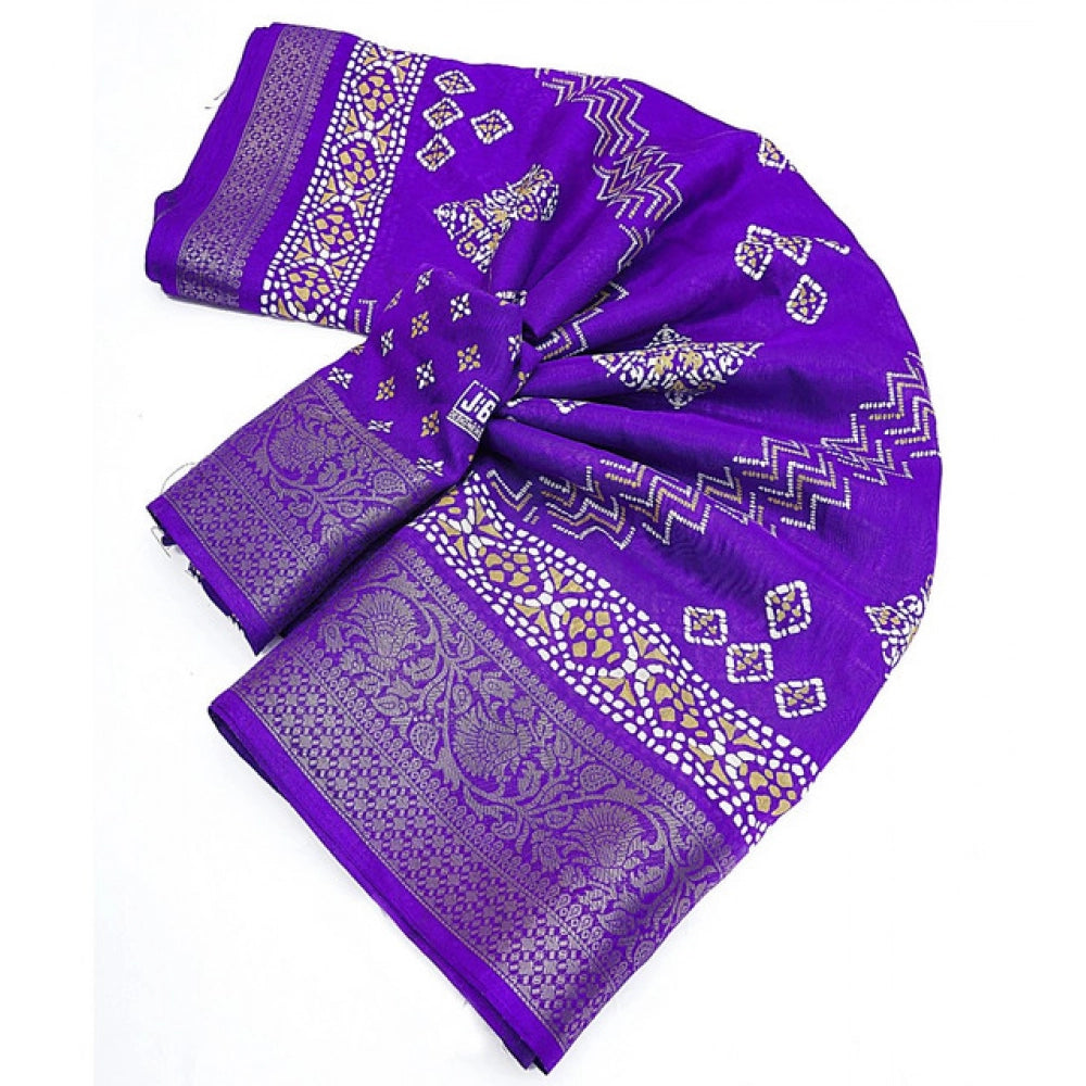 Royal Blue cotton silk printed saree with unstitched blouse, vibrant floral design for women's traditional wear