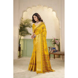 Yellow cotton silk printed saree with unstitched blouse (5.5mtr)
