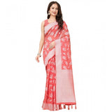 Art silk peach jacquard printed saree with unstitched blouse, vibrant Indian fashion piece on model