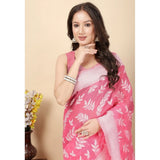 Pink art silk jacquard printed saree with unstitched blouse (5.5mtr) - vibrant traditional Indian women's wear