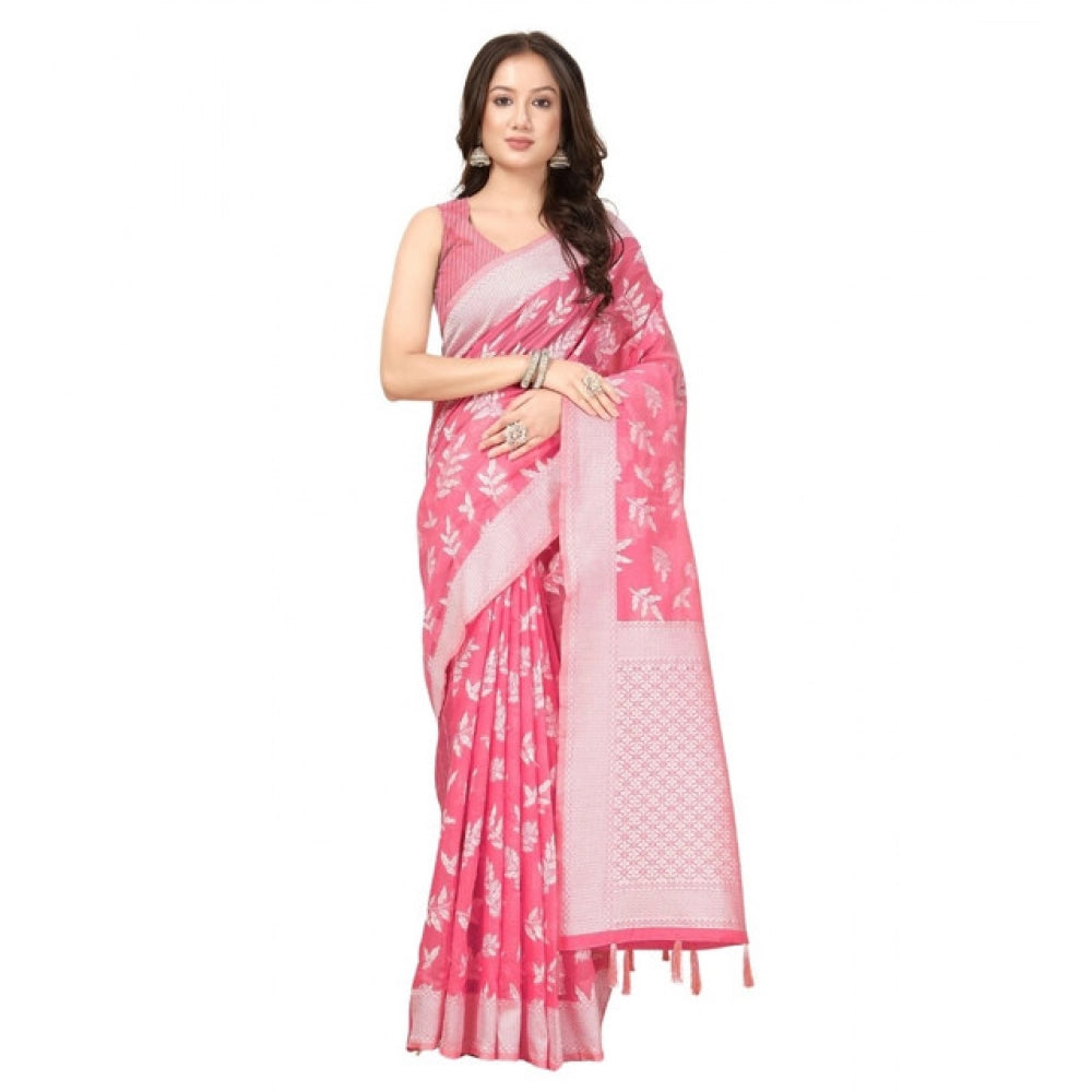 Pink Art Silk Jacquard printed saree with unstitched blouse (5.5Mtr) - vibrant, traditional Indian women's wear