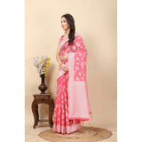 Pink art silk jacquard printed saree with unstitched blouse (5.5Mtr), intricate design for ethnic wear