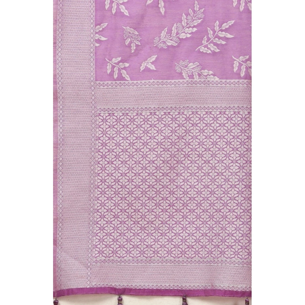 Purple art silk jacquard printed saree with unstitched blouse (5.5mtr), intricate pattern showcased on display