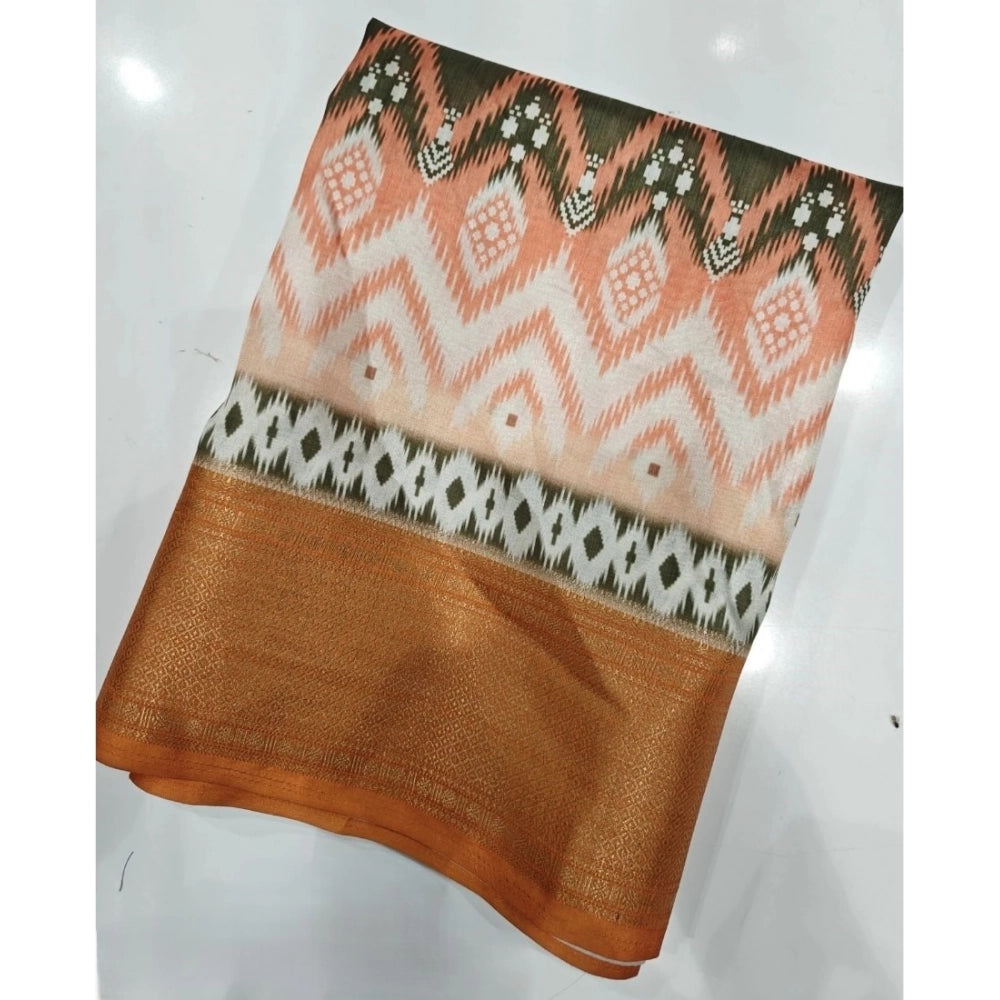 Multicolor cotton silk printed saree with unstitched blouse (5.5mtr), vibrant ethnic Indian wear on mannequin
